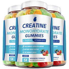 Creatine Monohydrate Gummies 5000mg for Men & Women 3 Packs, Creatine Monohydrate Chew for Boost Focus, Muscle Strength, 5g Creatine Monohydrate per Serving, Sugar Free, Vegan