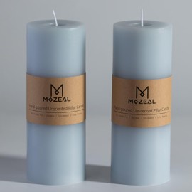 MOZEAL 3" x 8" Hand-Poured Unscented Large Candle, Smokeless Rustic Pillar Candle Set of 2, Slow Burn, No Drip, Approx 150 Hours Burning, Baby Shower and Home Decorative, Tall Baby Blue Candle