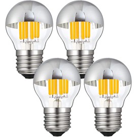 Lxcom Lighting 6W G45 Half Chrome Light Bulb Silver Mirror Light Bulb Dimmable Vintage Globe Light 60 Watt Equivalent Warm White 2700K E26/E27 Base G45 Chrome Decorative LED Edison Bulb,AC110V(4 Pack)