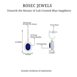 Certified Lab Grown Blue Sapphire Drop Earrings in Gold Plated Silver, AAAA Quality, Sapphire Moissanite Bridal Earrings, 925 Sterling Silver