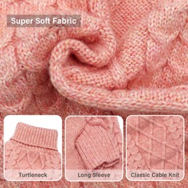 KYEESE Dog Sweater with Classic Cable Knit Long Sleeve Knitwear Dogs Clothes, Warm Turtleneck Pet Coats Soft Dog Sweater for Small Dogs, Pink, Small
