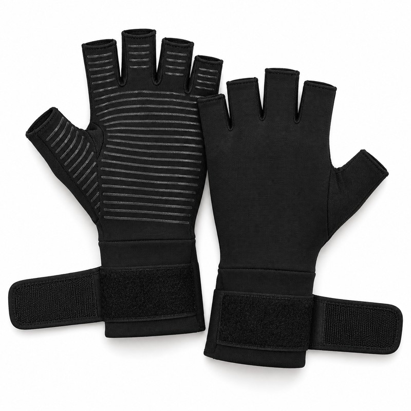 Fingerless Compression Gloves with Adjustable Wrist Strap – Hand Support