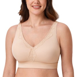 AISILIN Women's Wireless Bra Plus Size Full Coverage Seamless Unlined Comfort Beige 34G