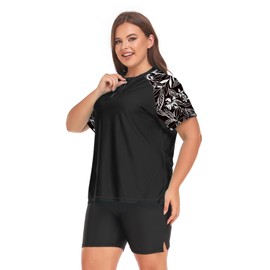 Inno Women's Plus Size 2 Piece Rash Guard Swimsuits Short Sleeve with Boyshorts UPF 50+ Surfing Swimwear 1X 2X 3X 4X 5X 6X