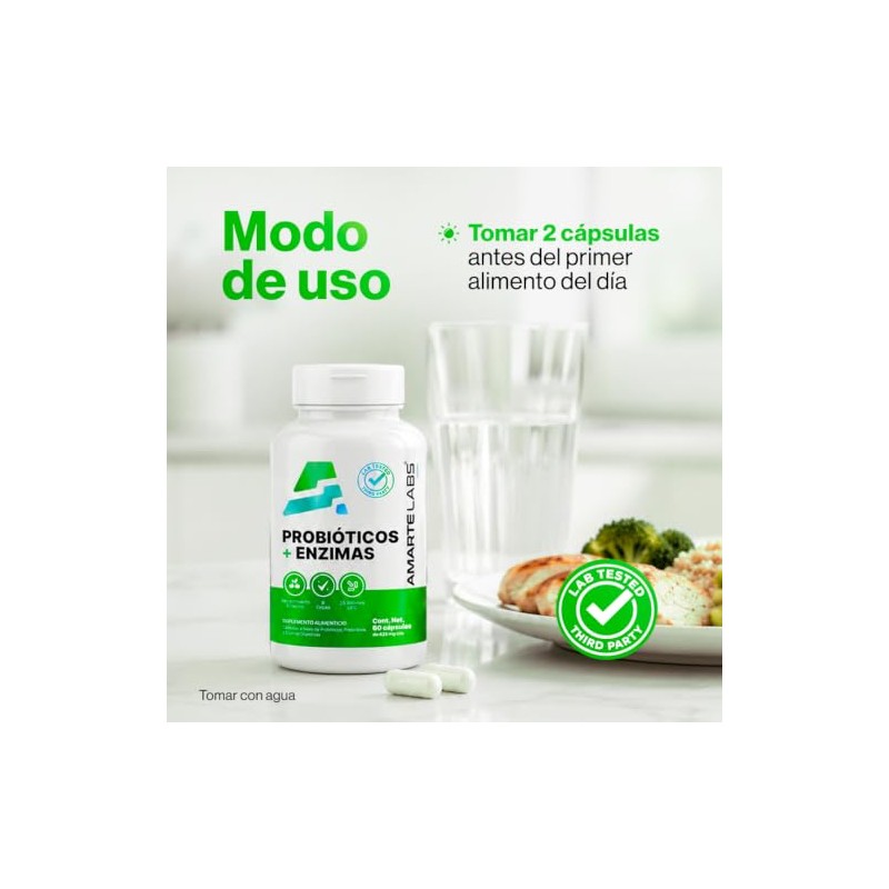 AMARTE LABS Probióticos Prebióticos Enzimas Digestivas 60 Cápsulas