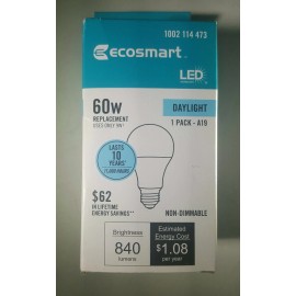 EcoSmart 60-Watt Equiv Daylight Non Dimmable A19 LED Light Bulb 5000K 1 pack