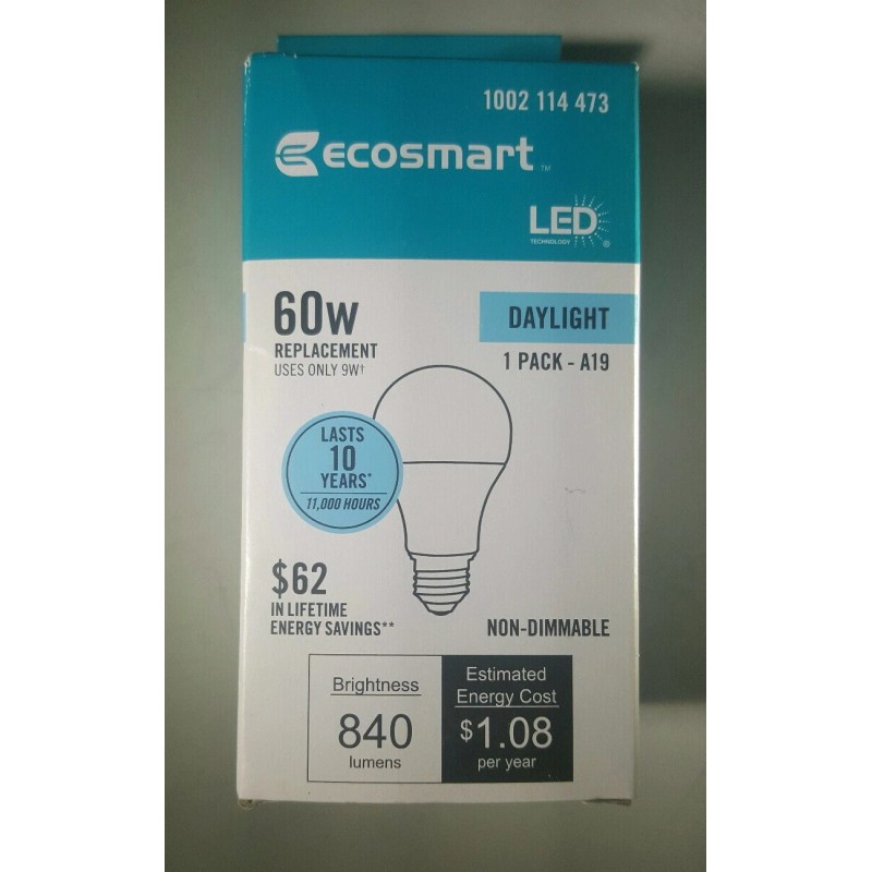 EcoSmart 60-Watt Equiv Daylight Non Dimmable A19 LED Light Bulb