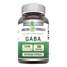 Amazing Formulas GABA 750mg 100 Cápsulas Vegetales Suplemento Reducción del estrés, Ansiedad, Mejora del sueño, Apoyo a la Salud Mental, Relajación Muscular y Apoyo a la Función Cognitiva