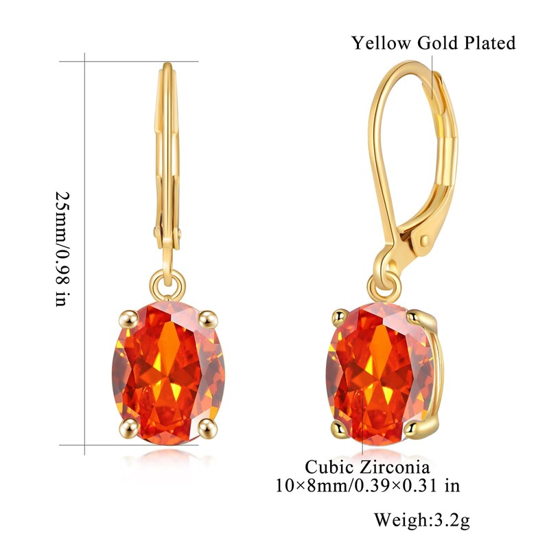CiNily Cut-Oval Leverback Dangle Earrings for Women Orange Cubic Zircon