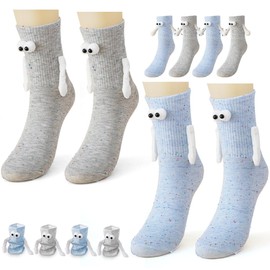 CATOR 2 Pairs of Magnetic Socks with Hands Birthday Hand in Hand Socks with Magnetic Arms Funny Silly Gifts Socks with Magnetic Hands for Women Men Girlfriend Couples - Blue & Grey