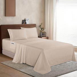 Elegant Comfort Luxury 1500 Premium Hotel Quality Microfiber 4-Piece Sheet Set - Soft, All Around Elastic 18-24 Inches Deep Fitted Sheet - Extra Deep Pocket Sheets, Full, Cream