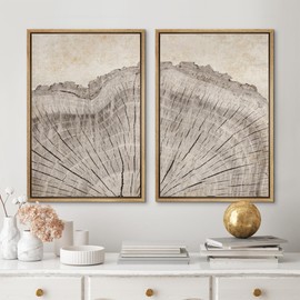 MUDECOR Framed Canvas Print Wall Art Oak Wood Tree Rings Nature Illustration Modern Art Decorative Multicolor Geometric Minimal for Bedroom - 24"x36"x2 Natural