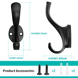 Ruiziiz - Ganchos de pared resistentes, color negro, accesorios de montaje de metal, paquete de 6, diseño de doble punta, perchas decorativas con tornillos, anclajes (6, negro)