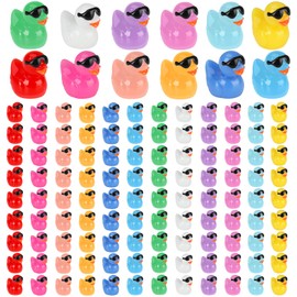 Fuyamp 120Pcs Colorful Mini Resin Ducks with Sunglasses Tiny Yellow Ducks Bulk Small Duck Figures Miniature Dollhouse Ornament DIY Charms for Landscape Aquarium Micro Fairy Garden Decor