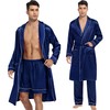 SWOMOG Men's 3-Piece Luxurious Silk Bathrobes Long Sleeve Satin Kimono