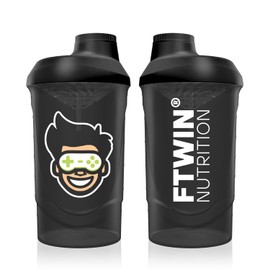 FTWIN Shaker for Gamers and E-Sporters, 600 ml with Measuring Scale and Strainer, Leak-Proof, BPA and DEHP Free (Smoke)