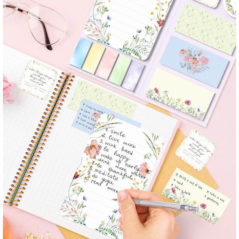 Wildflower Sticky Notes Set Cute Floral Self Stick Writing Memo