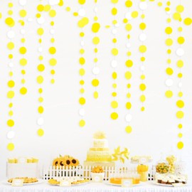 46Ft Yellow White Circle Dots Garland Party Decorations Hanging Paper Polka Dot Streamer for Birthday Bachelorette Engagement Wedding Baby Bridal Shower Anniversary Holiday Home Kids Room Nursery