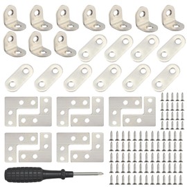 Pack of 30 Angle Connectors, 16 x 20 mm Stainless Steel Angle Metal Angle 90 Degree L Shape Furniture Angle Small Angle Metal with 80 Screw for Wood Furniture Table Chair