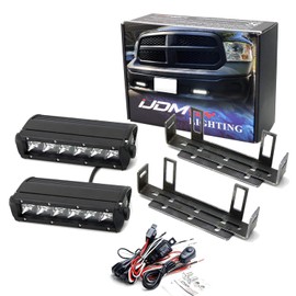 iJDMTOY Xenon White Mini-SR LED Fog Light Kit Compatible With 2011-18 Dodge RAM 1500, Includes (2) white 30W High Power LED Lightbars, Tow Hook Opening Area Brackets & On/Off Switch Wiring Kit