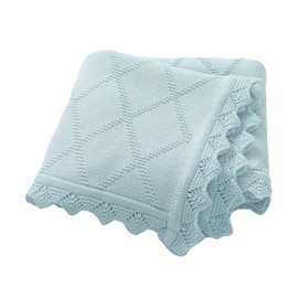 mimixiong Baby Blanket 100% Cotton Knitted Soft Knit Crochet Blankets for Newborn Boy Girls Toddler 100x80cm (Light Blue)