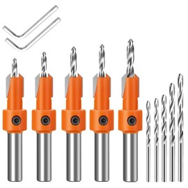 5Pcs Adjustable 8mm Countersink Drill Bit Set with 5 Free Replaceable Drill Bits and 5 Hex Wrench, Wood Drill Bits for Woodworking, MDF, Plastic, Counter Sink Bits for Precise Pilot Holes