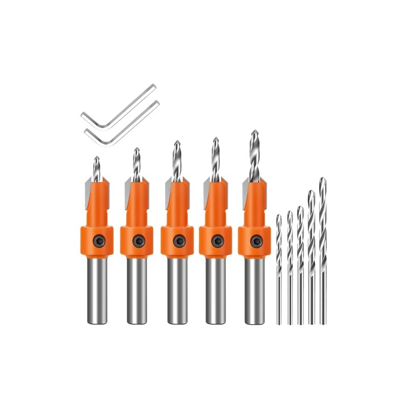5Pcs Adjustable 8mm Countersink Drill Bit Set with 5 Free