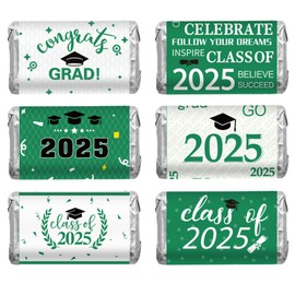 Graduation Party Decorations, 240 PCS 2025 Graduation Candy Stickers, Green White Congrats Grad Mini Candy Wrapper Class of 2025 Bar Label Sticker Gift for Graduations Nursing Celebration Party Favors