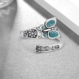 SCZKLAQ Butterfly Spoon Ring 925 Sterling Silver Thumb Rings for Women Vintage Turquoise Ring Western Turquoise Jewelry for Women