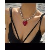 Unbranded Beaded Necklace With Big Large Red Glass Crystal Heart