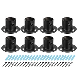 sourcing map 0.88'' Dia Stainless Steel Pole Sockets Flange Rod Holder Bracket Support with Screws for Bathroom Closet Curtain, Set of 8, Black