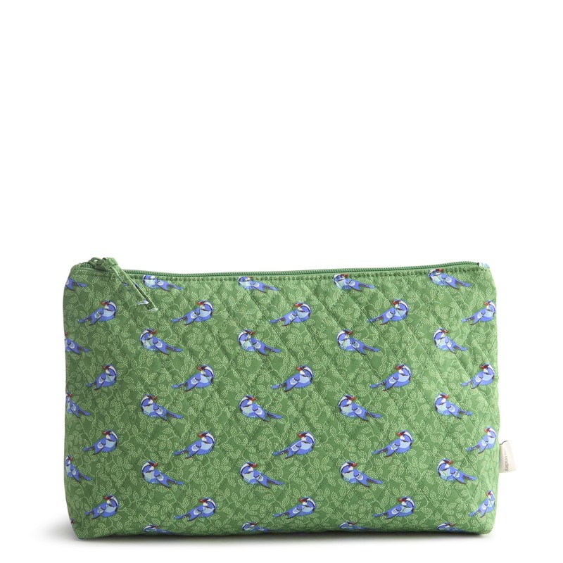 Premium Cotton Large Pouch, Green Birds, One Size