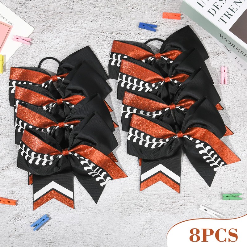 DEEKA 8" Softball Cheer Bows with Glitter Stitching Thread Cheerleader