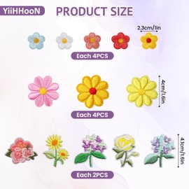 YiiHHooN Flower Iron on Patches for Clothes, 42 Pcs Colorful Floral Decorative Embroidered Patches, Repair Crochet Flower Sew on Patch for Jeans Jackets Clothing Backpacks Hats