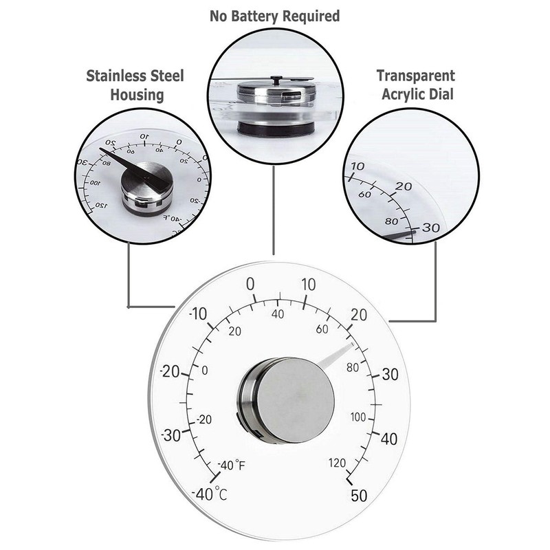 GuDoQi Indoor Outdoor Window Thermometer, No Battery Required, Transparent Dial,