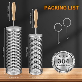 Rolling Grill Baskets,【2025Upgraded】 2Pcs Rolling BBQ Basket with Removable Wooden Handle,BBQ Accessories Tools for Vegetables Shrimp,Outdoor Cooking Camping,Gifts for Men Dad (2 Pcs Rectangle)