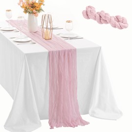 Leetaltree 1 Pack Pink Cheese Cloth Table Runner, 35x120 Inch Boho Rustic Cheese Table Runner, Table Runners for Bridal Baby Shower Decorations or Wedding Table Decorations