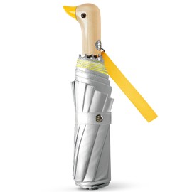 Natuquebrela Duck Auto UV Umbrella - 46 inch Yellow Travel Duck Handle Compact Folding Cute Animal Sun Umbrella UV Protection for Adults