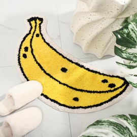 FROZZUR Banana Bath Mat, Bath Mats for Bathroom Cute Yellow Fruit Shaped Bathtub Rug Christmas Bathroom Tub Plush Shower Rugs Washable Non Slip