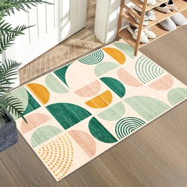 MUJOO Green Small Rug Washable,Boho Area Rugs for Entryway Bathroom Entry Entrance Bedroom Kitchen,Front Door Mat Throw Carpet Non Slip Indoor Soft Modern Abstract 2x3 Sage Green