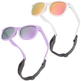 COASION Bendable Flexible Polarized Baby Sunglasses with Strap for Newborn Infant Boys Girls Age 0-24 Months CA9018 (Purple/Purple Mirror+White/Orange Mirror)