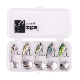 Zite Fishing Jigspinner Set Fischform | 5 Stück Spin Jigs 5g 10g 15g | Spinnerköder für Barschangeln Zanderangeln Hecht | Realistische Raubfischköder | Inklusive Tackle-Box (Natur 5-15g)