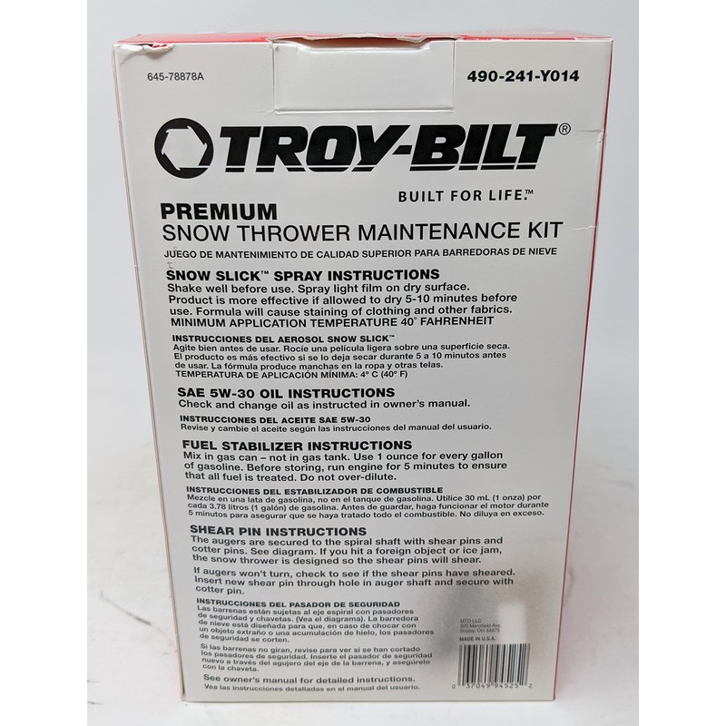 Troy Bilt 490-241-Y014 Snowthrower Maintenance Kit