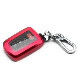 INFIPAR Fit for Toyota Key Fob Cover for 4Runner Tacoma RAV4 Sequoia Camry C-HR Corolla Highlander Land Cruiser Avalon Prius V C Prime Tundra Key Fob Cover Case Shell Accessories, with Key Chain, Red