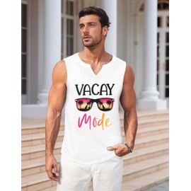 Mens Tank Top Men Graphic Shirts Vacay Mode Letter Sunglasses Graphic Print Sleeveless V Neck Top Casual Summer White Tank Top Men Tank Tops Workout XL