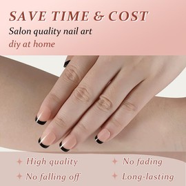 evpct Press on Nails Short Square for Women, Black French Tip Press on Fake Nails, Reusable Stick on Nail for Women Girls Gift, Glue on Nails Kit False Nail Polish Short uñas postizas para manos