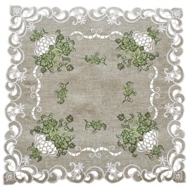 Linens, Art and Things Embroidered Green Leaf on Antique Green Fabric Doily, Table Centerpiece, Table Topper, Dresser Scarf (23 Inch Square)
