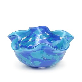 Cá d'Oro Murano Style Decorative Blue Glass Bowl Confetti Effect Hand Blown Art Glass Crystal for Home, Room Decoration and Centerpiece - Waved