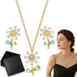 Collar Y Pendientes Colgantes De Girasol, Con Caja De Regalo Joyería De Moda,regalos Para San Valentín, Día De La Madre