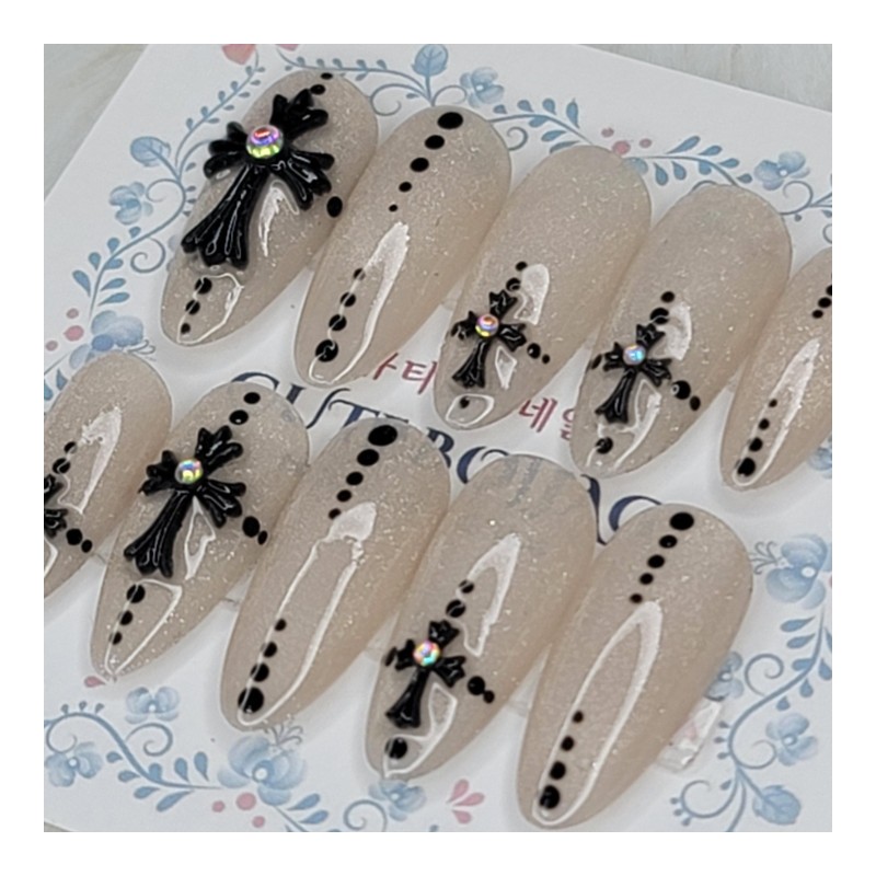 Champagne Cross Handmade Nail Tips - Ballerina / 샴페인 크로스